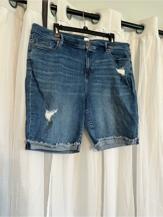 LOFT Pants - Loft Frayed Hem Distressed Denim Bermuda Shorts - Blue